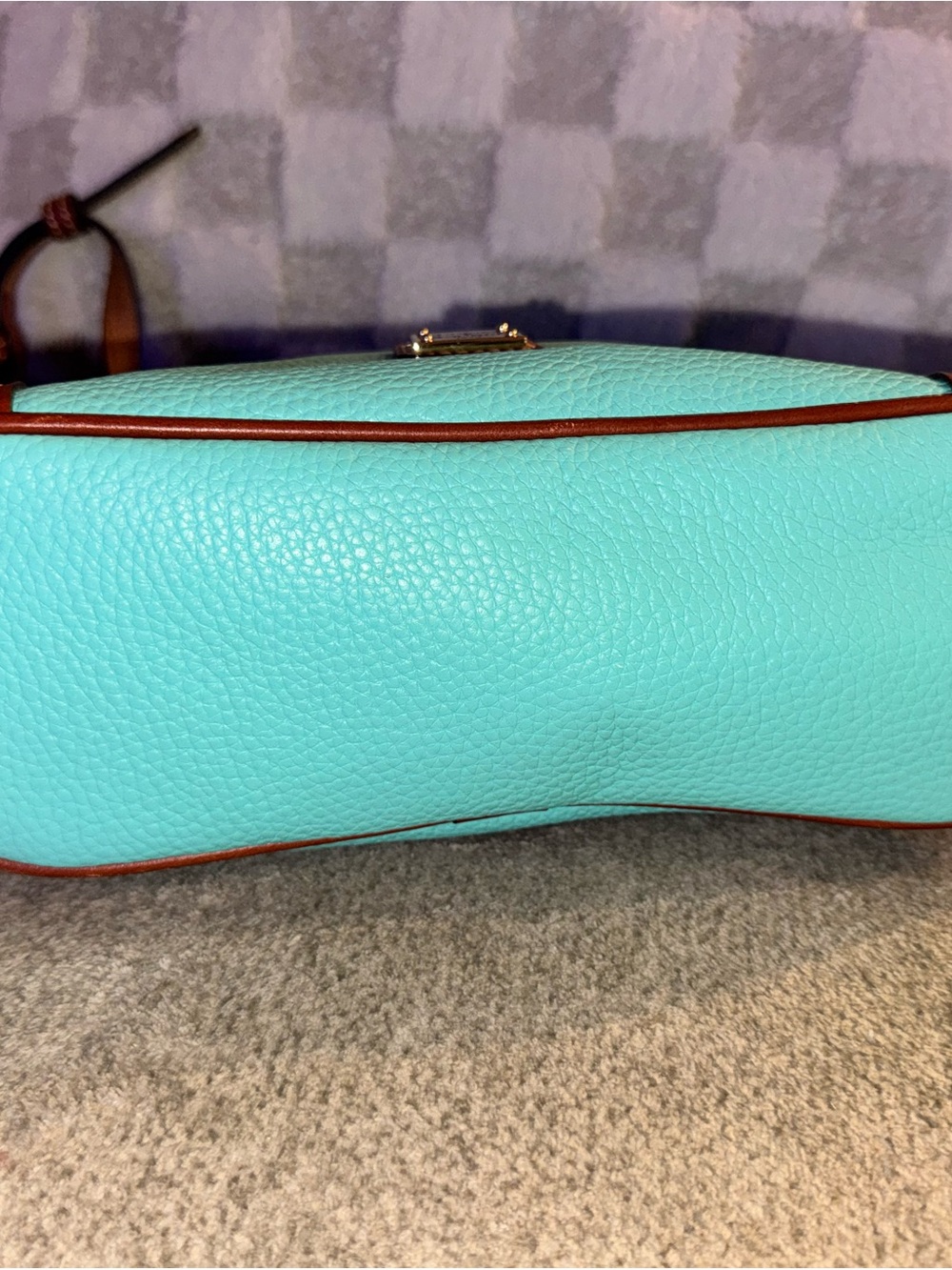 Dooney & Bourke Turquoise Pebble Leather Crossbody with Brown Trim - Picture 2 of 12